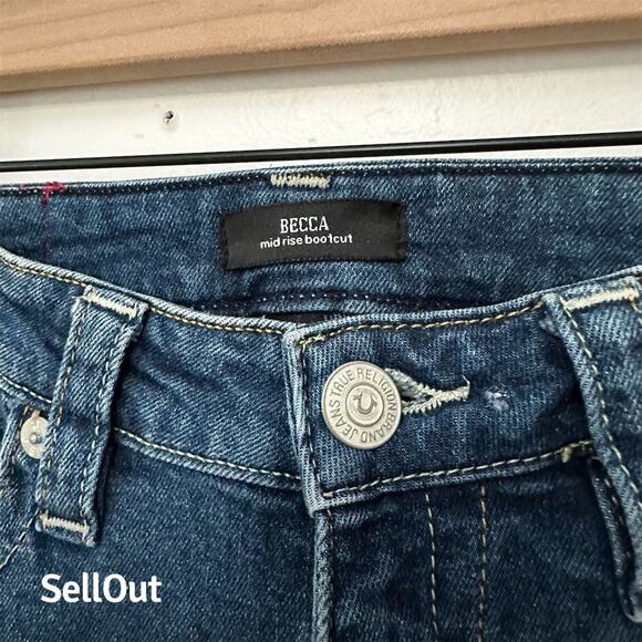 True Religion Becca Women's Bootcut Jeans Size 27 Blue Distressed - Picture 2 of 5